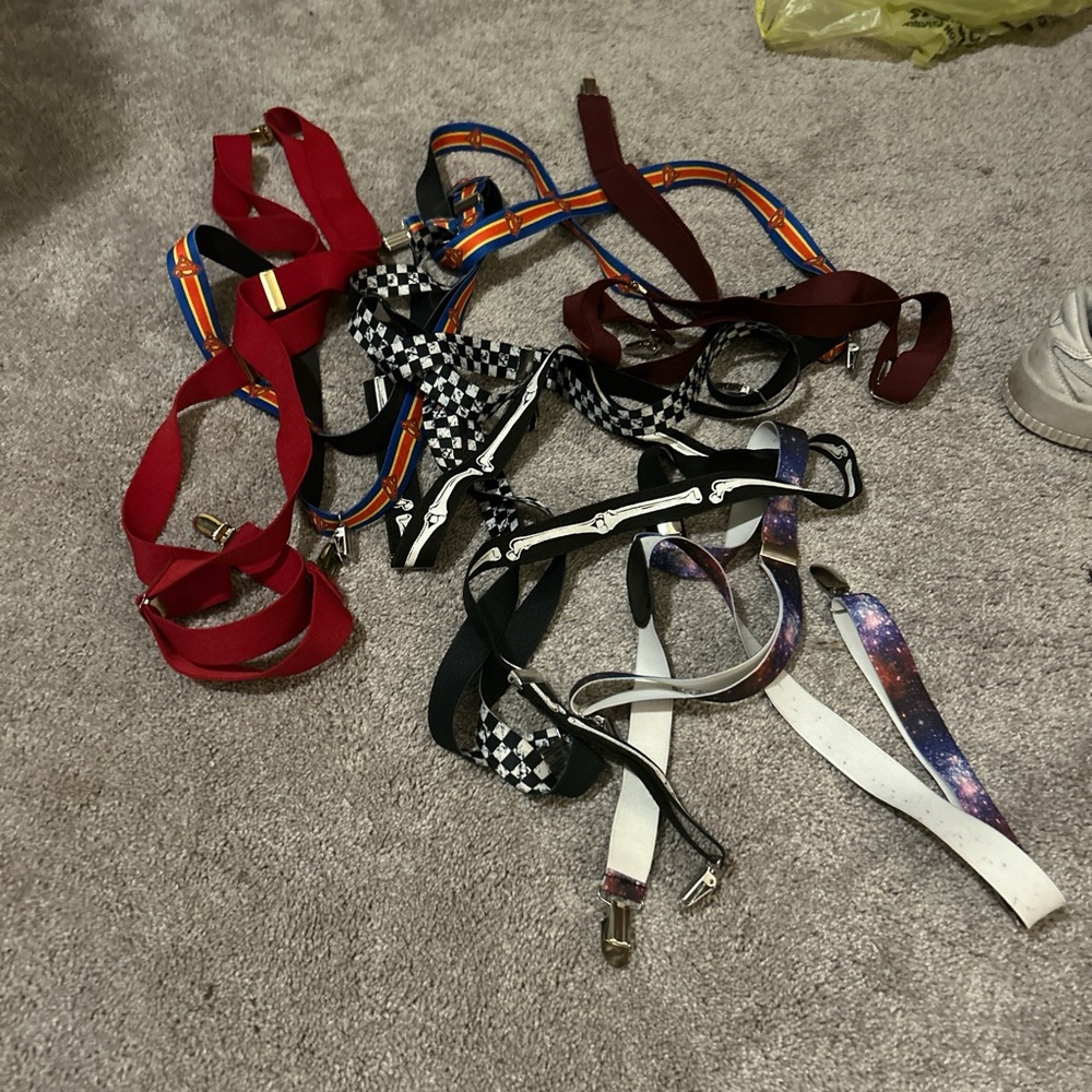 Assorted Belts with Red and Checkered Patterns